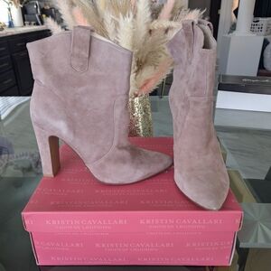 Kristin Cavallari Pink Suede Pointed Toe Block Heel Ankle Boots